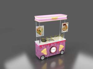 Charrette à crêpes mignonne, stand de restauration rapide rose en plein air, comptoir à bretzels, petite taille, kiosque mobile - Product Image 3