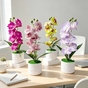 Plantes artificielles d'orchidées Phalaenopsis en pot, 35 pouces, décoration de bureau, pour exposition de mariage - Product Image 1