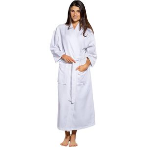 Bata de Baño Kimono Blanca Tipo Waffle Unisex, Larga, Holgada, con Cuello en V, de Algodón, Personalizable para Mujer - Product Image 4