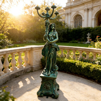 Lampadaire en bronze verdigris antique, statue féminine, style victorien, ornement de jardin