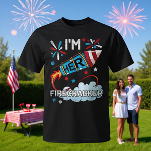 Camiseta linda a juego para parejas con la frase "I'm Her Firecracker July 4th" - Product Image 3