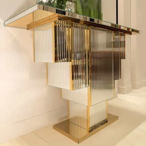 Mesa moderna de lujo con espejo para <span class=keywords><strong>sala</strong></span> de estar, mesa de entrada para Hotel, decoración del hogar, Metal dorado y plateado - Product Image 3