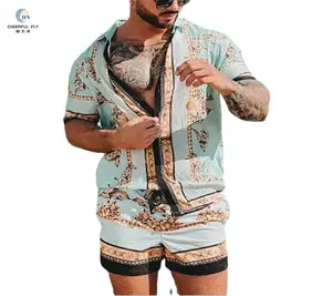 Ensembles courts d'été pour hommes, vêtements de plage à manches courtes, costume de Jogging hawaïen, ensembles courts de deux pièces t-shirt et Short