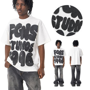 Tejido de Punto de Algodón 100% Transpirable de Alta Calidad al por Mayor, Diseño de Patrón de Letras Serigrafiadas, 220 Gramos, Talla Regular y Extra Grande - Product Image 2