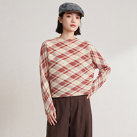 Chemisier plissé à carreaux pour femme, col rond, manches longues, plissé horizontal, style Miyake, chemise élégante de mode preppy