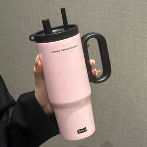 Gobelet isotherme de voyage pour voiture 24oz 720ml avec poignée Macaron, couvercle, paille et base antidérapante, OEM ODM, Série Couleurs Douces - Product Image 6