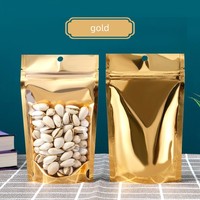 Sachets Mylar personnalisés brillants à fermeture éclair, transparents à l'avant, anti-odeur, pour emballage alimentaire, noix et snacks, refermables