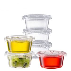 Gobelets à sauce jetables transparents/noirs en PP avec couvercle, pour salades, portions individuelles, vente en gros d'usine pour la restauration - Product Image 1