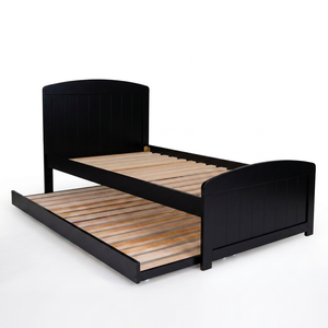 Commercial Grade Classic Black Twin <b>Platform</b> <b>Bed</b> with Pull-Out Trundle - European Vintage Wooden Daybed for Hotels & Guest Rooms - Product Image 2