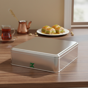 Kontensan L462 Square Metal <b>Dessert</b> <b>Box</b> 2 Lt Baklava Sherbet with Slip Lid 198 X 198 X 55 mm Turkey - Product Image 2