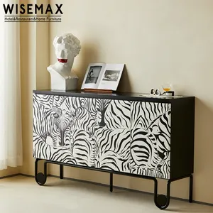 WISEMAX 가구 고급 앤티크 디자인 얼룩말 나무 콘솔 TV 캐비닛 고급스러운 거실과 침실을 위한 서랍