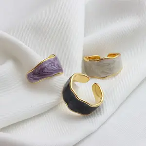 Jinqi của phụ nữ tối giản men trang sức nhẫn màu Trang sức phụ nữ đầy màu sắc mở men Brass 18K vàng nhẫn cho phụ nữ
