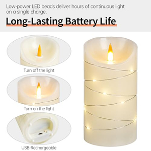 เทียน LED ใช้แบตเตอรี่ 3 ชิ้น พร้อมรีโมทคอนโทรล ตั้งเวลา ไฟกระพริบ เหมือนเปลวเทียนจริง ทำจากขี้ผึ้ง ไม่มีเปลวไฟจริง - Product Image 3