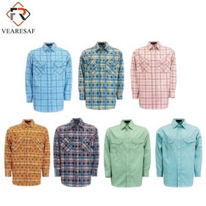 Chemises de travail ignifuges en sergé de coton 6,5 oz à carreaux certifiées NFPA 2112 pour protection contre les arcs électriques – Vente en gros - Product Image 4