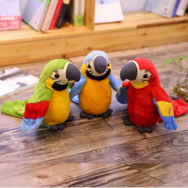 Loro parlante electrónico de Venta caliente que agita las alas imita la grabación parlante pájaro juguetes de peluche