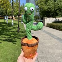 Kustom grosir HQ hadiah Natal boneka pot bunga lembut merekam memutar Sing berbicara listrik menari kaktus mainan dengan cahaya