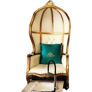 Bomacy Luxury Antique Beauty Salonเฟอร์นิเจอร์สีขาวทองรูปร่างไข่บัลลังก์เท้าเก้าอี้