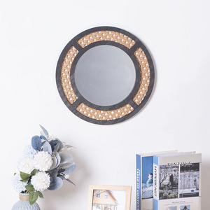 <b>Round</b> <b>Wall</b> <b>Mirror</b> Imitation Rattan Woven Frame Decorative Home Decor Hanging Item For Living Room Entryway - Product Image 5