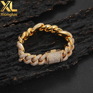 Unisex 15mm Iced Diamond Cuban Link Bracelet PVD Gold Plated Prong Chain New Style Hip Hop Jewelry for <b>Men</b> Women Main Zircon - Product Image 1