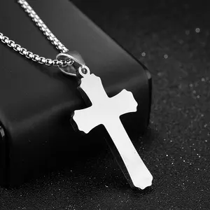 Hochwertige benutzer definierte Edelstahl Kreuz Anhänger Halskette für Männer Teen Boys Schmuck Drei Schichten Jesus Kreuz Kruzifix Halsketten