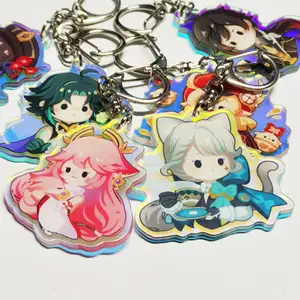 High Quality Custom Genshin Impact Cartoon Games Character Holographic Pendant Epoxy Keychains Acrylic Charms Keychain