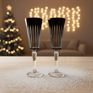 Flûtes à <span class=keywords><strong>champagne</strong></span> <span class=keywords><strong>en</strong></span> <span class=keywords><strong>cristal</strong></span> à bord noir et coupe verticale, verres à vin à pied rayés vintage, gobelets pour mariage et fête - Product Image 1