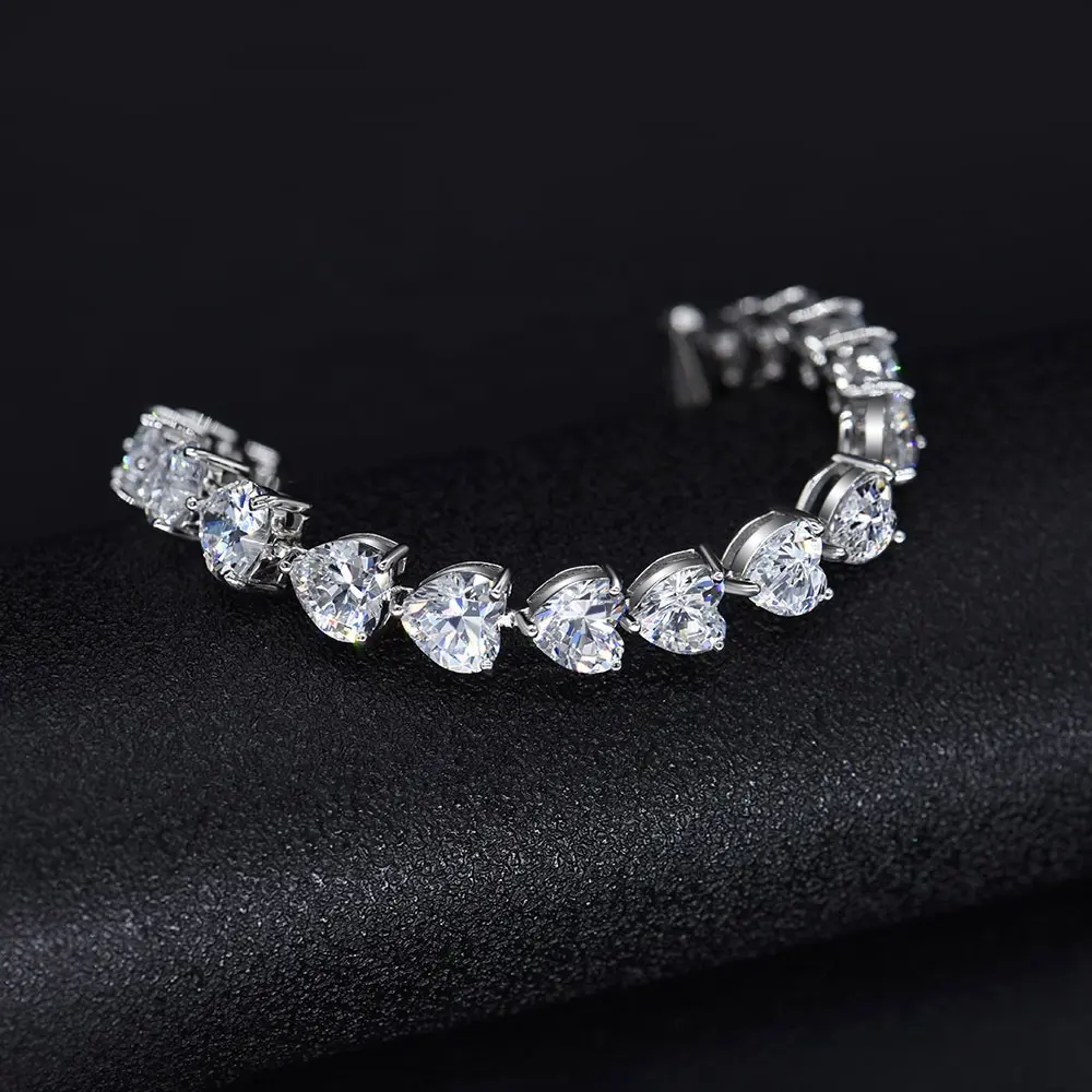 New arrival hot sale real gold plated 925 sterling silver jewelry wholesale high quality heart tennis bracelet jewelry