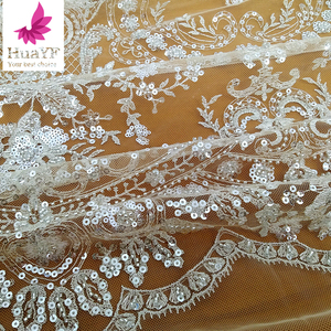 हाइ2747 लक्जरी पुष्प कढ़ाई फ्रेंच क्रीम 3 डी बेडेड सीक्वेंस लेस अफ्रीका ब्राइडल वेडिंग ड्रेस फैब्रिक - Product Image 4