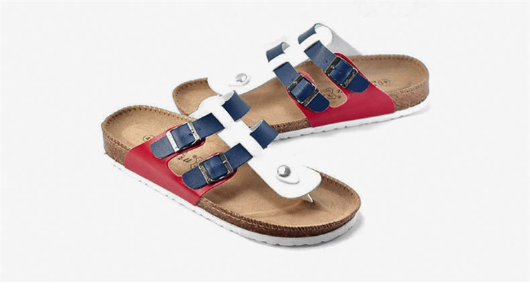 Unisex Cork Slippers Casual Beach Double Buckle Non-slip Outside Leather Slides Sandals Custom Logo