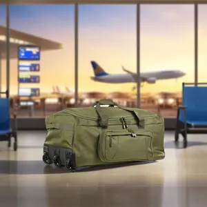 गर्म बिक्री सामरिक तैनाती ट्रॉली डफिल बैग पहिया पॉलिएस्टर यात्रा और कस्टम लोगो जिपर बंद के साथ शिविर बैग