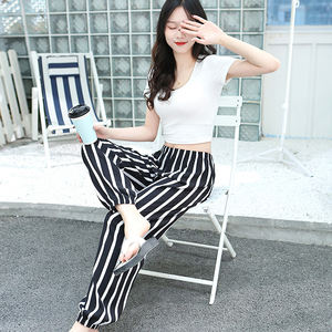 Pantalon ample en soie glacée pour femmes, pantalons de ville longs, fleuri, vente à chaud, - Product Image 2