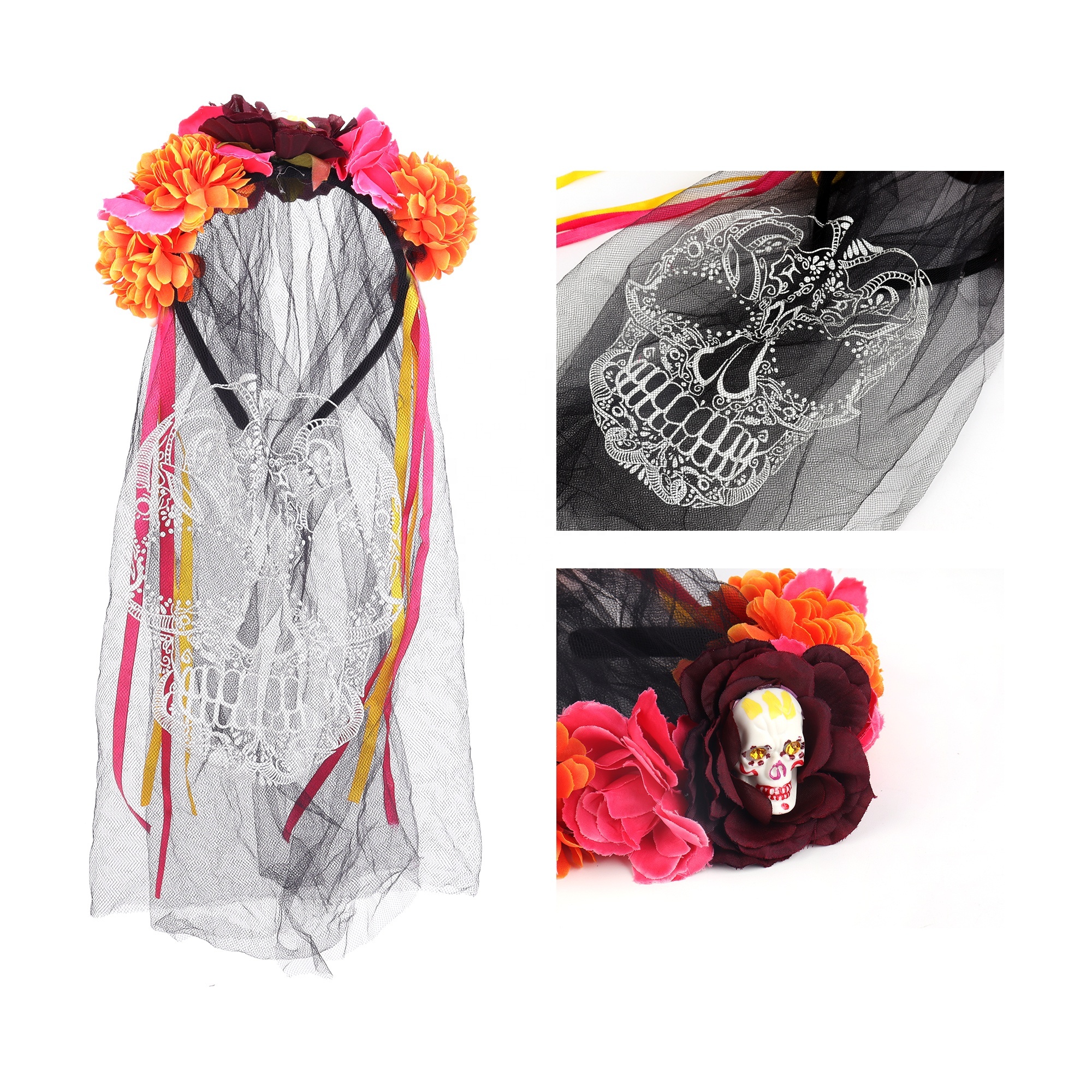Jeilink Totenkopf Make-up-Tasche – Grusel-Design Mit Blumen & Schmetterlingen, Ideal Für Halloween