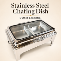 Recipiente para Buffet de Acero Inoxidable con Tapa de Vidrio, Calentador de Alimentos de Doble Bandeja para Catering, Banquetes, Hoteles, Venta al por Mayor