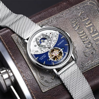 Montre de luxe pour hommes, montre de sport et d'affaires, bracelet en maille d'acier inoxydable doré, cadran à aiguilles mécaniques automatiques, montre-bracelet