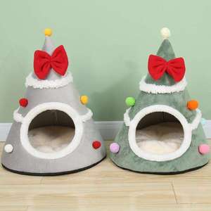 Cama para Gatos con Forma de Árbol de Navidad, Cálida para Invierno, Ecológica, Cama Sólida para Mascotas, con Lazo de Peluche, Cama para Gatos Tipo Yurta Mongol, Nido Seguro - Product Image 6