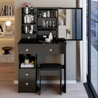 Table de Maquillage Tout-en-un en MDF Style Tendance Direct Usine avec Éclairage et Tabouret pour Studio Photo et Beauté
