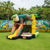 Château gonflable animalier jungle tropicale, combo gonflable Toucan avec toboggan pour événements de carnaval en plein air