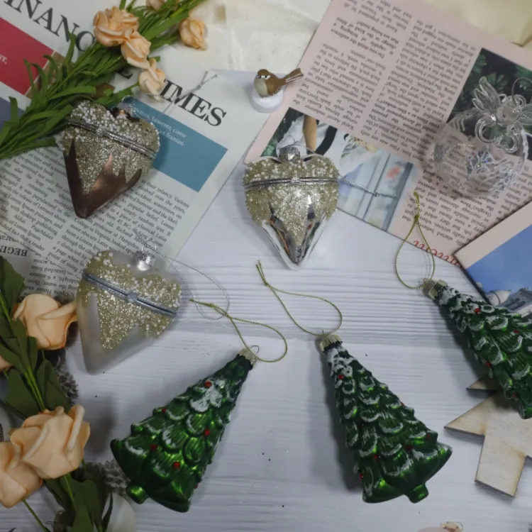 Custom Christmas Pendant Glass Silvery Sublimation DIY Christmas Hanging Decorations Metal Luxury Heart Ornament