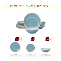 Service de table en grès de qualité supérieure 18 pièces pour 6 personnes – Assiettes et bols bleu ivoire minimalistes avec glaçure tactile lisse pour une ambiance élégante
