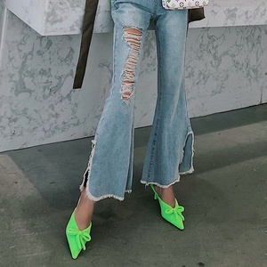 2025 Summer Latest Material Fluorescent Green and <strong>Kitten</strong> <strong>Heel</strong> <strong>Mules</strong> for Ladies - Product Image 4