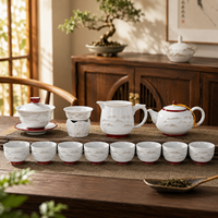 Service à thé chinois en porcelaine gaufrée 13 pièces, motif paysage en relief, comprenant Gaiwan, théière, pichet et 8 tasses, coffret cadeau de luxe 350ml
