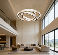 Lustre moderne de luxe en laiton avec anneaux entrelacés et cristaux, grand luminaire suspendu circulaire à LED, intensité variable, éclairage de couleur personnalisable