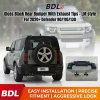 Pare-chocs arrière style LM noir brillant + embouts d'échappement pour Defender 90 110 130 2020+ |   Installation facile par visage à visser