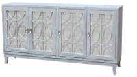Meuble TV vintage à 3 portes en bois massif écologique avec miroir, meuble d'appoint pour le salon