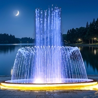 Fuente de Agua Decorativa Moderna Personalizada de Dos Niveles para Exteriores, con Chorro Alto e Iluminación LED, para Plazas y Lagos
