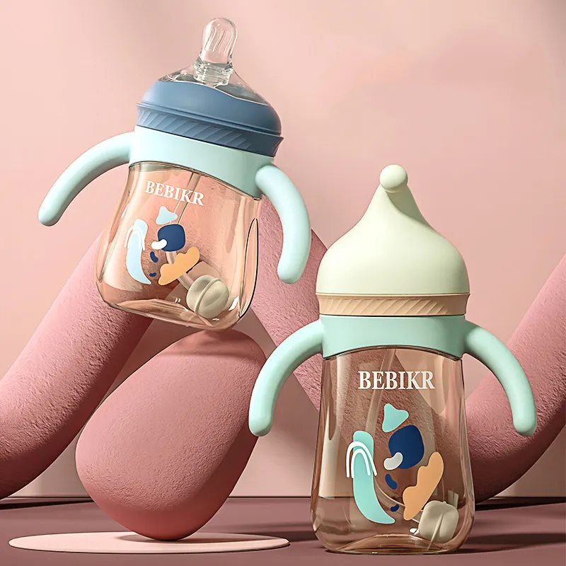 Sıcak satış PPSU biberon çevre dostu biberon yenidoğan bebek için karikatür doktor kap tasarım biberon saplı şişe