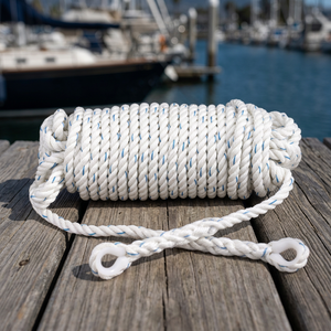 Cordage d'ancrage torsadé (14MM) en polyester blanc, corde marine à double tressage avec boucles pour l'amarrage de bateaux - Product Image 2
