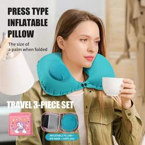 Almohada de Viaje Inflable Portátil en Forma de U con Bomba de Presión, Tejido de Punto, Diseño Plegable Inflable con Aire - Product Image 2