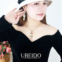 Luxuriöses Mehrfarbiges Zirkon-Quasten-Halsketten- und Ohrring-Set für Damen Eleganter Kristallschmuck für Hochzeit Party Abendkleid