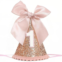 Chapeau d'anniversaire pour enfants, 1er et 2e anniversaire du bébé, Saint-Valentin, remise de diplôme, nœud, cône, bandeau, adorable boule de fourrure, tissu non tissé